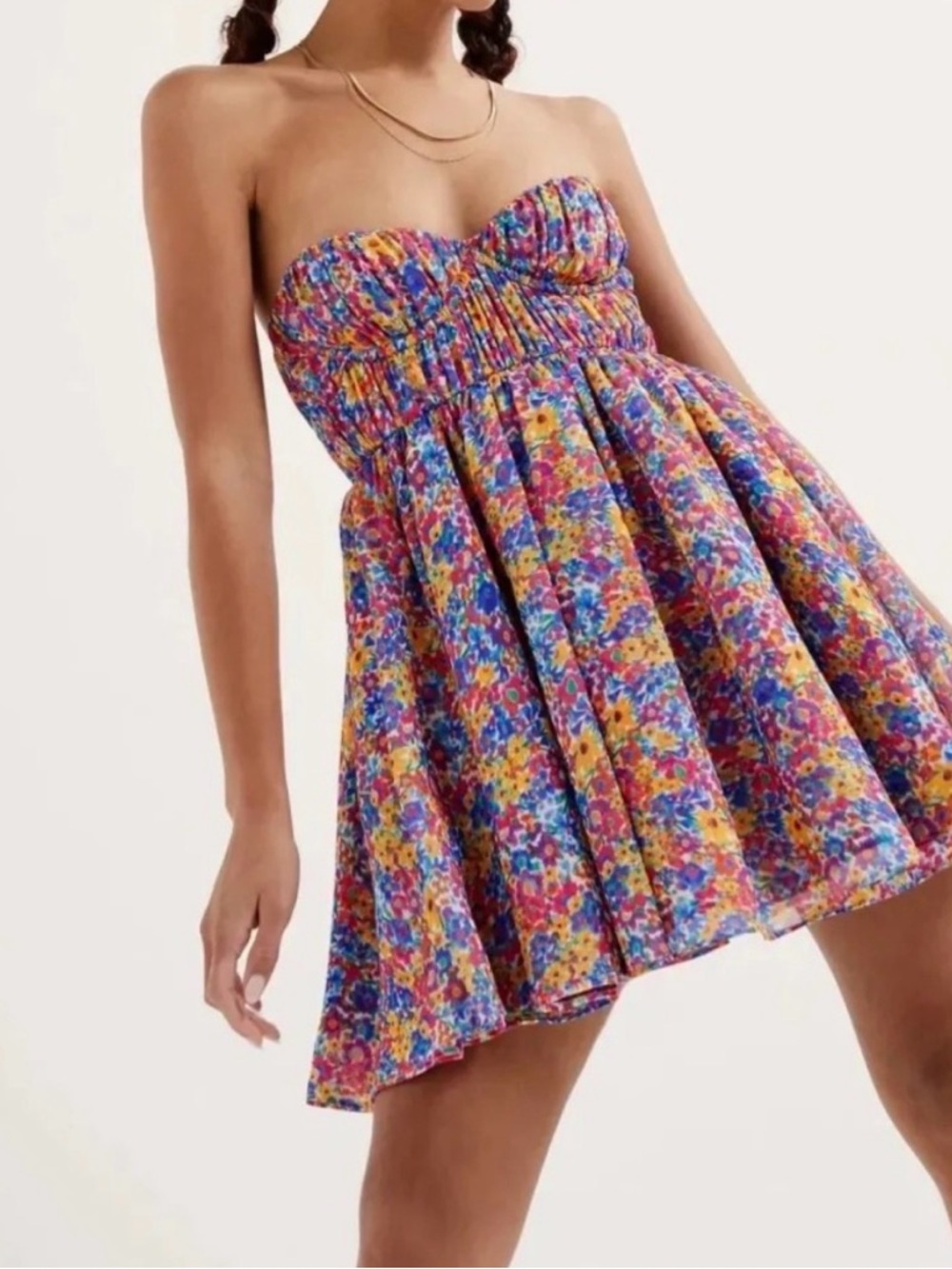 For Love & Lemons Multicolor Floral Strapless Mini Dress